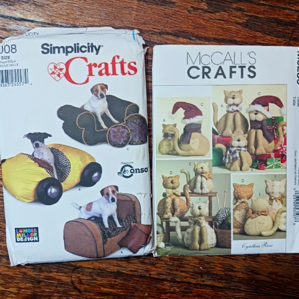 2001, 2006 Dog Bed & Cat Doll Patterns.  Uncut